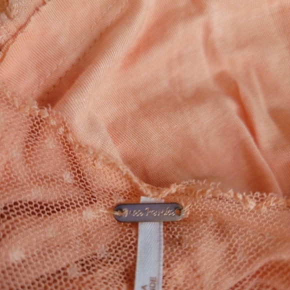 Free People Sz L Jojo Havana Top Long Sleeve Lace Pleats - Picture 6 of 11